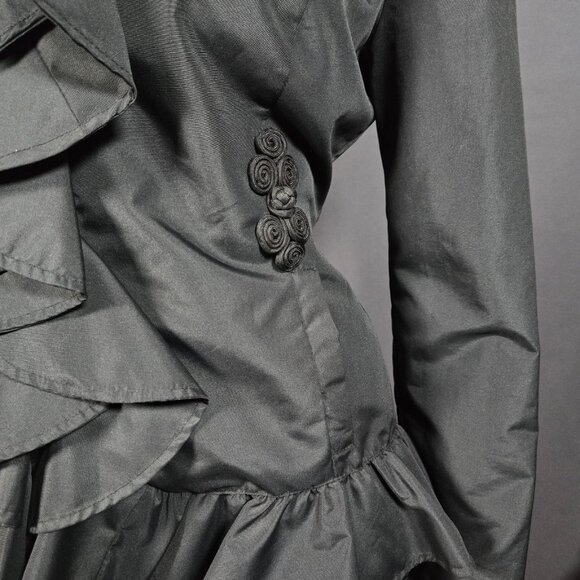 Y2K Black Ruffled Taffeta Jacket size S Edwardian Gothic Fairy Witchy Whimsigoth - Picture 2 of 9